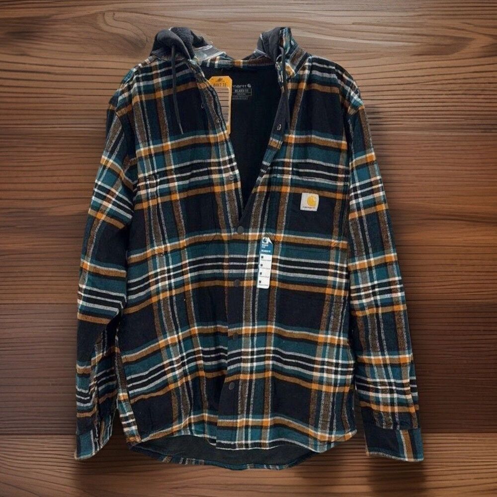 Carhartt Rugged Flex Hooded Flannel Shirt Jacket Plaid Fleece Lined Men’s Medium